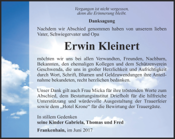 Traueranzeige von Erwin Kleinert von Thüringer Allgemeine