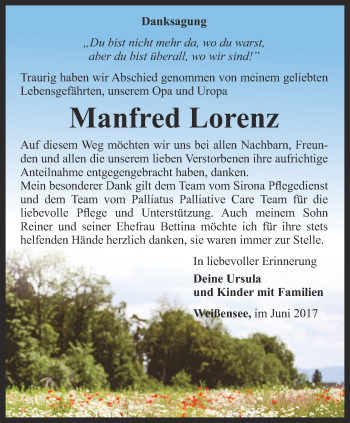 Traueranzeige von Manfred Lorenz von Thüringer Allgemeine