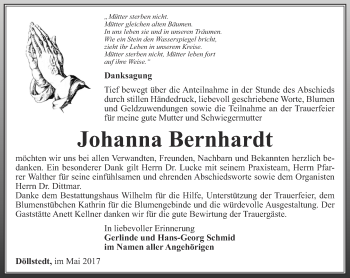 Traueranzeige von Johanna Bernhardt von Thüringer Allgemeine