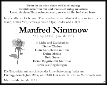 Traueranzeige von Manfred Nimmow von Thüringer Allgemeine