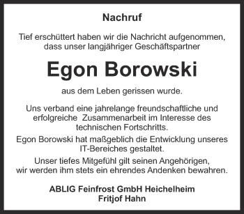 Traueranzeige von Egon Borowski von Thüringer Allgemeine, Thüringische Landeszeitung