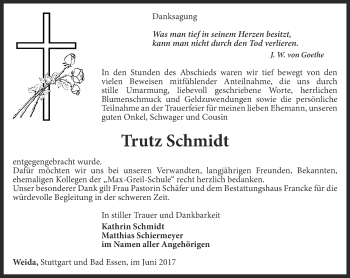 Traueranzeige von Trutz Schmidt