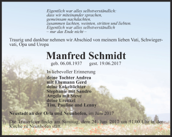 Traueranzeige von Manfred Schmidt