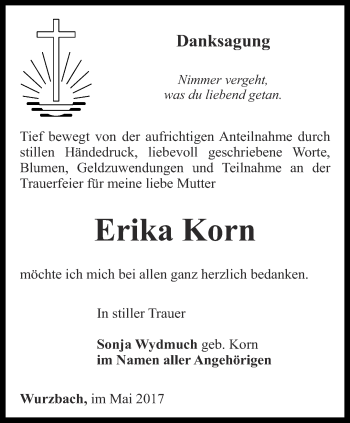 Traueranzeige von Erika Korn von Ostthüringer Zeitung