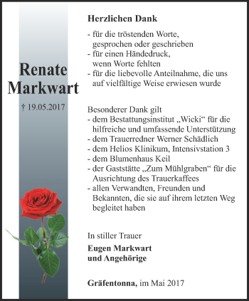 Traueranzeige von Renate Markwart von Thüringer Allgemeine, Thüringische Landeszeitung