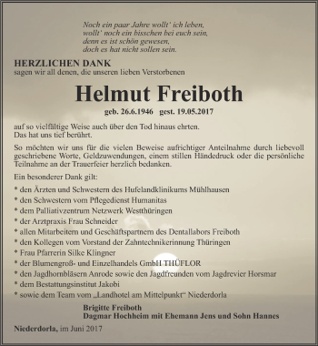 Traueranzeige von Helmut Freiboth von Thüringer Allgemeine, Thüringische Landeszeitung
