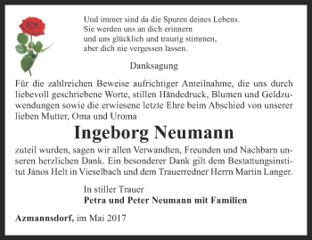 Traueranzeige von Ingeborg Neumann von Thüringer Allgemeine, Thüringische Landeszeitung