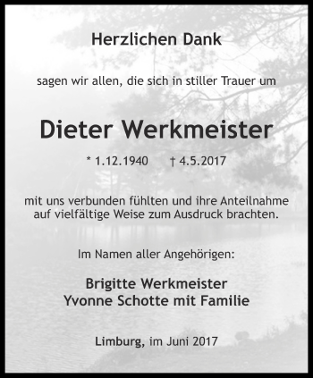 Traueranzeige von Dieter Werkmeister von Thüringer Allgemeine, Thüringische Landeszeitung