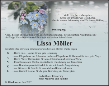 Traueranzeige von Lissa Möller von Ostthüringer Zeitung