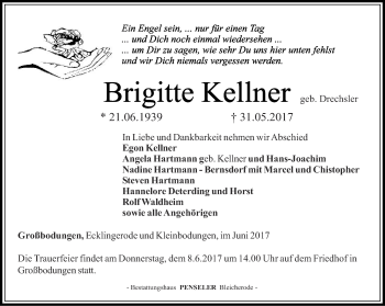 Traueranzeige von Brigitte Kellner von Thüringer Allgemeine