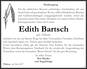 Traueranzeige von Edith Bartsch von Thüringer Allgemeine