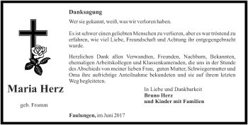 Traueranzeige von Maria Herz von Thüringer Allgemeine, Thüringische Landeszeitung