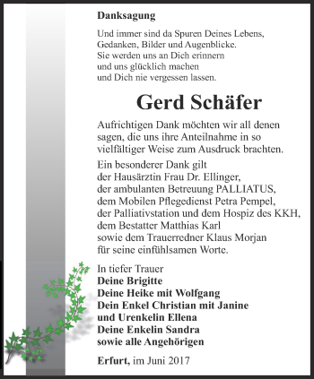Traueranzeige von Gerd Schäfer von Thüringer Allgemeine, Thüringische Landeszeitung
