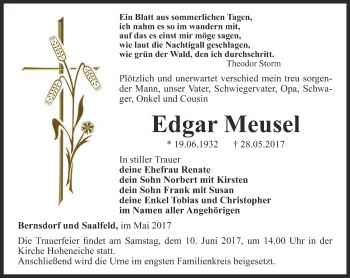 Traueranzeige von Edgar Meusel von Ostthüringer Zeitung