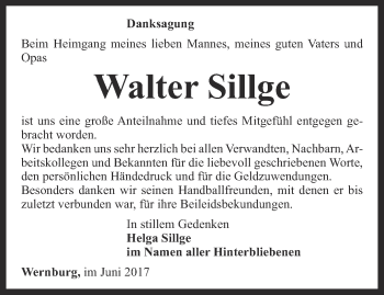 Traueranzeige von Walter Sillge von Ostthüringer Zeitung