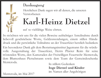 Traueranzeige von Karl-Heinz Dietzel von Thüringer Allgemeine, Thüringische Landeszeitung