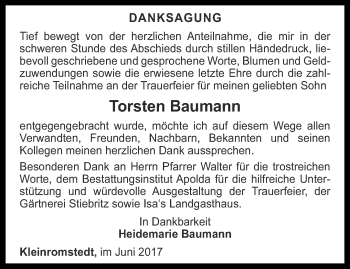 Traueranzeige von Torsten Baumann von Thüringer Allgemeine, Thüringische Landeszeitung
