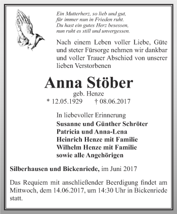 Traueranzeige von Anna Stöber von Thüringer Allgemeine