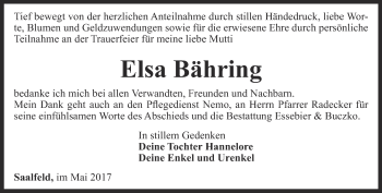 Traueranzeige von Elsa Bähring von Ostthüringer Zeitung