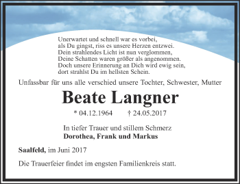 Traueranzeige von Beate Langner