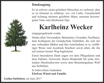 Traueranzeige von Karlheinz Wecker von Ostthüringer Zeitung, Thüringische Landeszeitung