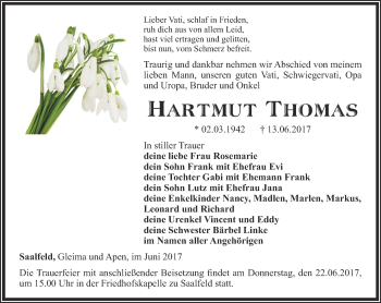 Traueranzeige von Hartmut Thomas