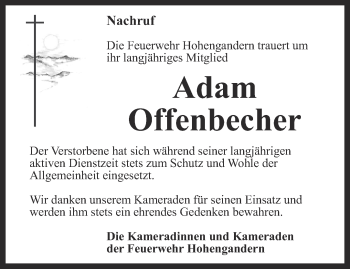 Traueranzeige von Adam Offenbecher von Thüringer Allgemeine