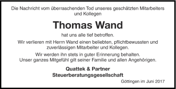 Traueranzeige von Thomas Wand von Thüringer Allgemeine