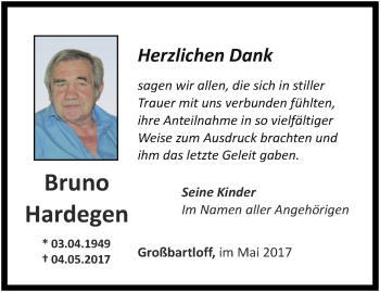 Traueranzeige von Bruno Hardegen von Thüringer Allgemeine