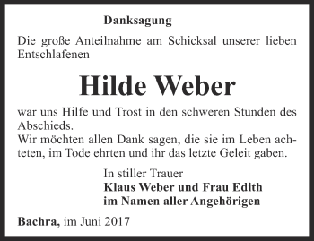 Traueranzeige von Hilde Weber von Thüringer Allgemeine