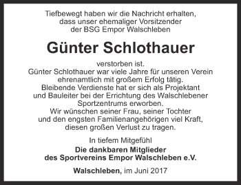 Traueranzeige von Günter Schlothauer von Thüringer Allgemeine, Thüringische Landeszeitung