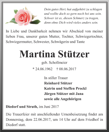 Traueranzeige von Martina Stützer von Thüringer Allgemeine, Thüringische Landeszeitung