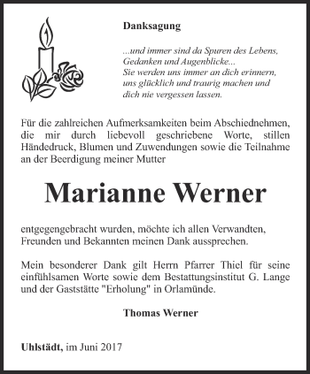 Traueranzeige von Marianne Werner