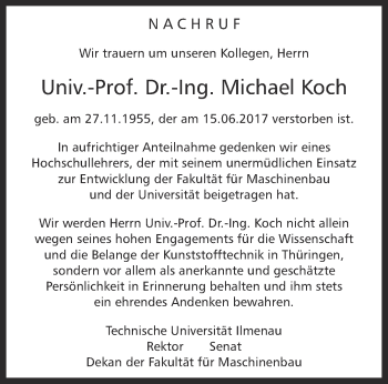 Traueranzeige von Michael Koch von Thüringer Allgemeine