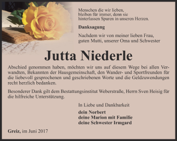 Traueranzeige von Jutta Niederle