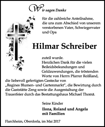 Traueranzeige von Hilmar Schreiber von Thüringer Allgemeine, Thüringische Landeszeitung