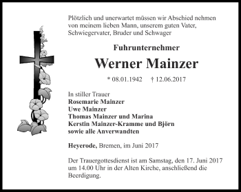 Traueranzeige von Werner Mainzer von Thüringer Allgemeine, Thüringische Landeszeitung