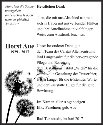 Traueranzeige von Horst Aue von Thüringer Allgemeine, Thüringische Landeszeitung