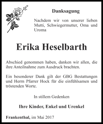 Traueranzeige von Erika Heselbarth von Ostthüringer Zeitung