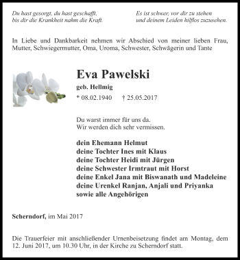 Traueranzeige von Eva Pawelski von Thüringer Allgemeine