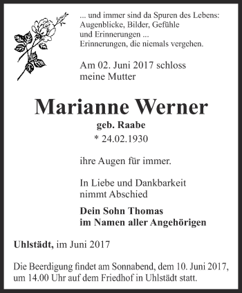 Traueranzeige von Marianne Werner von Ostthüringer Zeitung