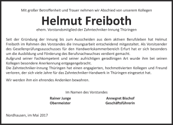 Traueranzeige von Helmut Freiboth von Thüringer Allgemeine, Thüringische Landeszeitung