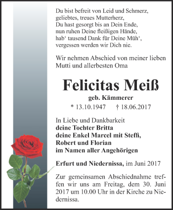 Traueranzeige von Felicitas Meiß