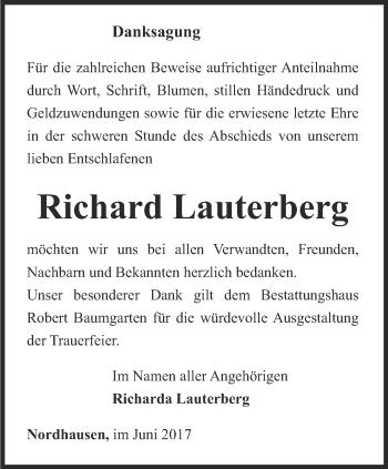 Traueranzeige von Richard Lauterberg von Thüringer Allgemeine
