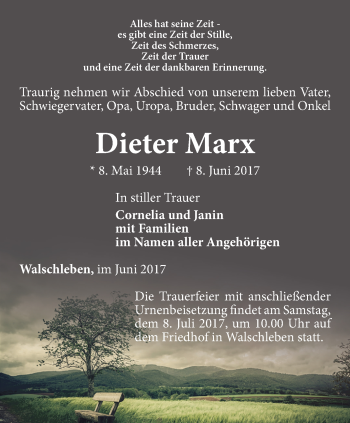 Traueranzeige von Dieter Marx von Thüringer Allgemeine, Thüringische Landeszeitung