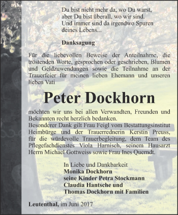 Traueranzeige von Peter Dockhorn von Thüringer Allgemeine, Thüringische Landeszeitung