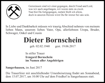 Traueranzeige von Dieter Bornschein von Thüringer Allgemeine