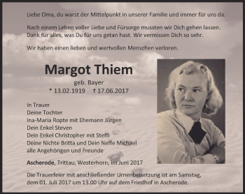 Traueranzeige von Margot Thiem von Thüringer Allgemeine