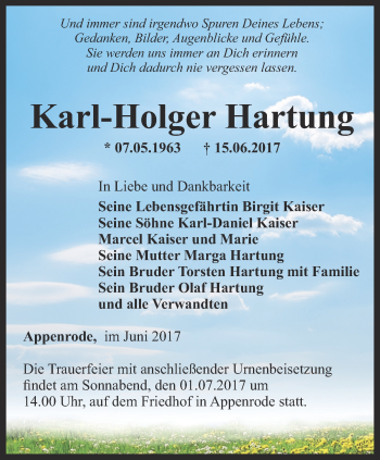 Traueranzeige von Karl-Holger Hartung von Thüringer Allgemeine