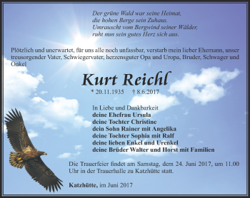 Traueranzeige von Kurt Reichl von Ostthüringer Zeitung